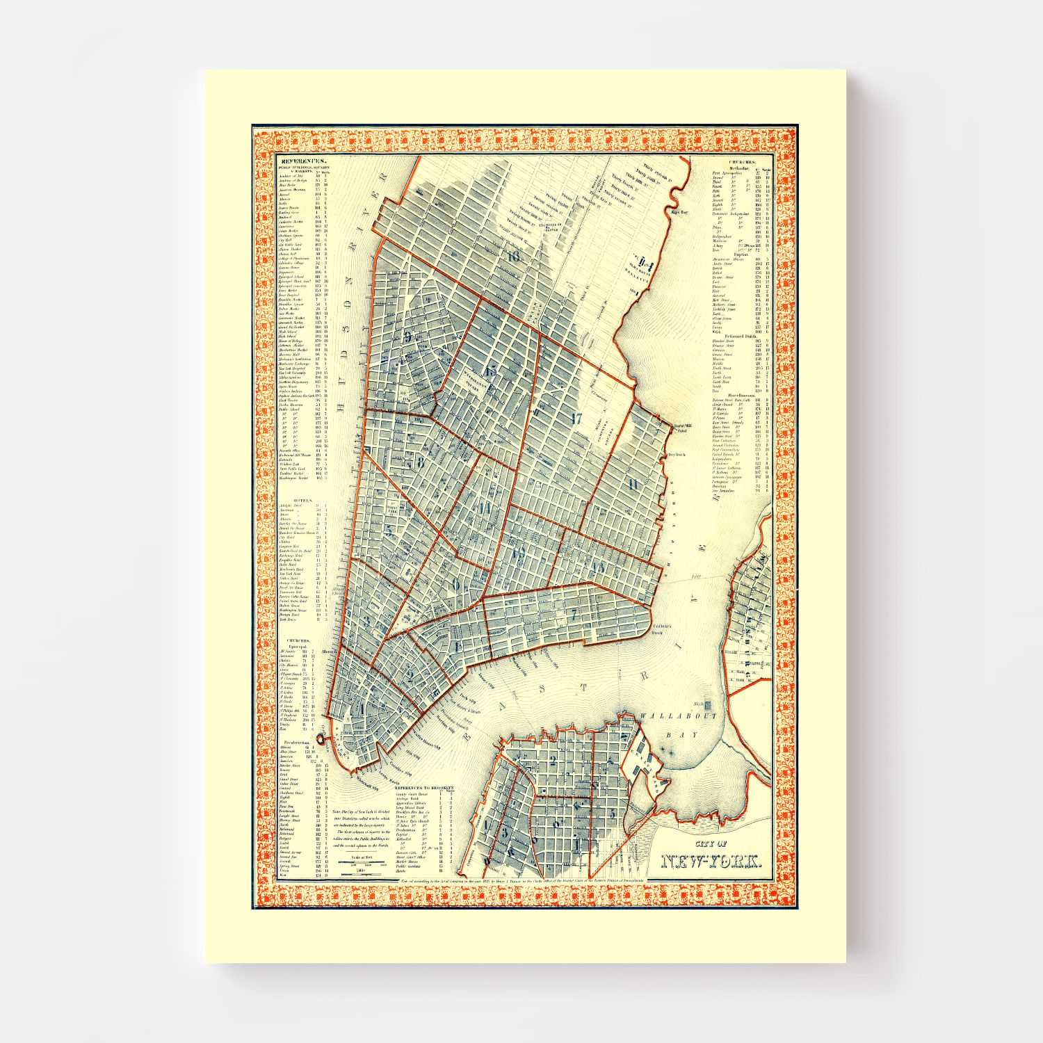 Vintage Map of New York City, New York 1846