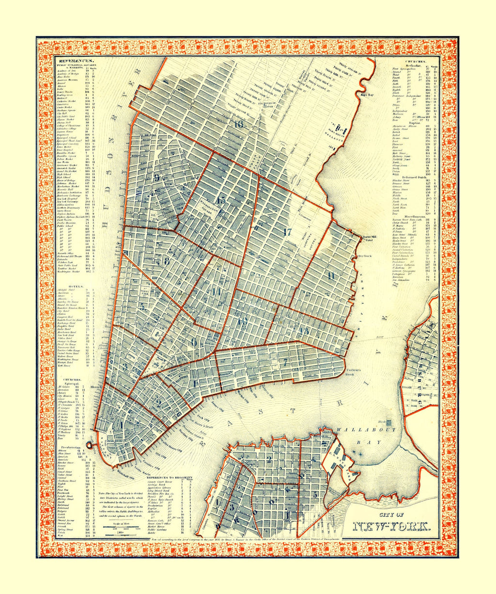 Vintage Map of New York City, New York 1846