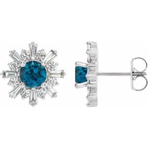 Sterling Silver Natural London Blue Topaz & 3/4 CTW Natural Diamond Earrings