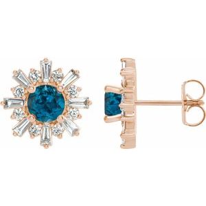 14K Rose Gold Natural London Blue Topaz & 3/4 CTW Natural Diamond Earrings