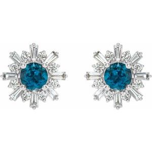 Platinum Natural London Blue Topaz & 3/4 CTW Natural Diamond Earrings