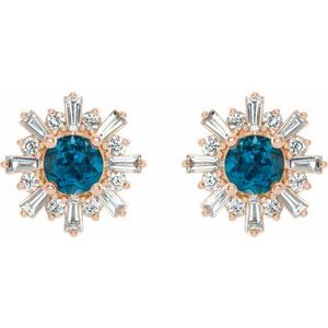 14K Rose Gold Natural London Blue Topaz & 3/4 CTW Natural Diamond Earrings – image 2