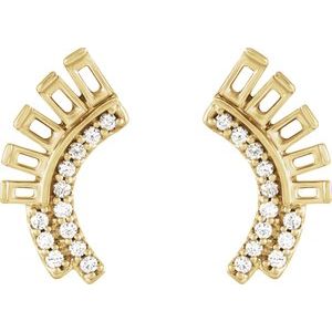 14K Yellow Gold 1/10 CTW Natural Diamond Semi-Set Fan Earrings – image 2