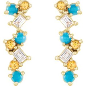 14K Yellow Gold Natural Turquoise, Natural Honey Topaz & 1/10 CTW Natural Diamond Scattered Bar Earrings