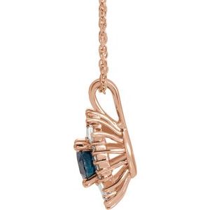 14K Rose Gold Natural Blue Sapphire & 1/3 CTW Natural Diamond 16-18" Necklace