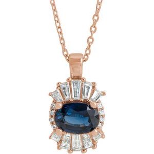 14K Rose Gold Natural Blue Sapphire & 1/3 CTW Natural Diamond 16-18" Necklace