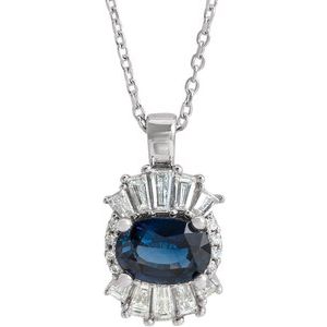 Sterling Silver Natural Blue Sapphire & 1/3 CTW Natural Diamond 16-18" Necklace