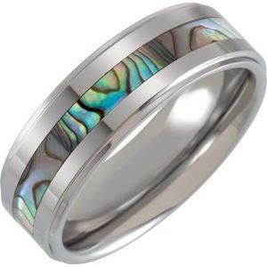 Tungsten 8 mm Stepped-Edge Mother of Pearl Inlay Comfort-Fit Band Size 11.5