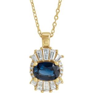 14K Yellow Gold Natural Blue Sapphire & 1/3 CTW Natural Diamond 16-18" Necklace