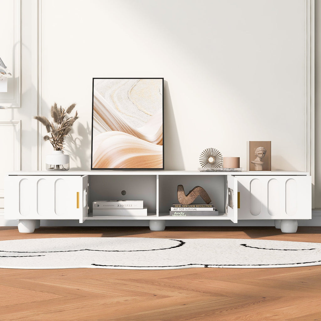 U-Can Modern TV Stand for TVs up to 80 Inches, Entertainment Center with Glass Door, TV Storage Cabinet with Solid Wood Legs and Metal Handles for Living room(OLD SKU:WF323694AAK )