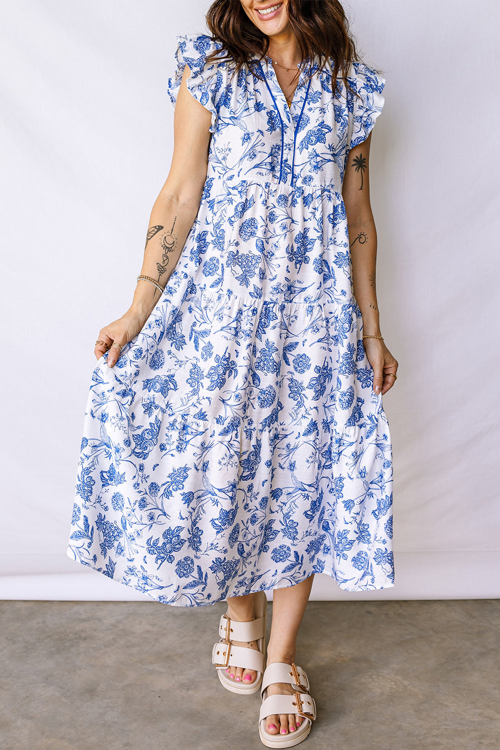 Floral Ruffle Tiered Midi Dress