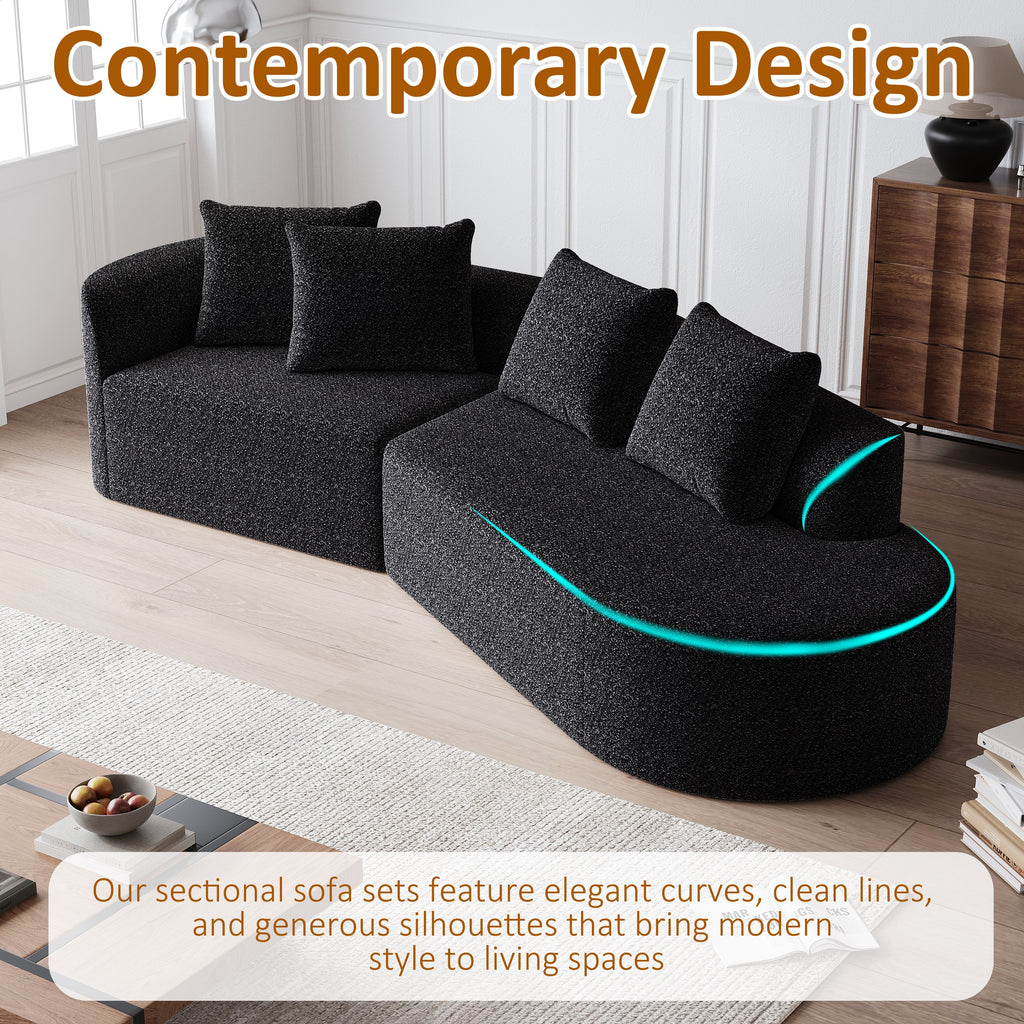 Modern Upholstered Oversized Sectional Sofa, 112-Inch Chenille 4-Seater Extra Deep & Wide Seat Curved Cloud Couch with 4 Throw Pillows, Free Combination Sofa Couch for Living Room,Bedroom