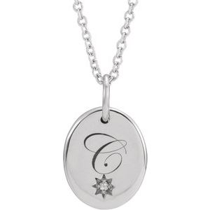Platinum Engravable .005 CT Natural Diamond 16-18" Necklace