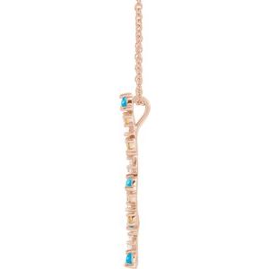 14K Rose Gold Natural Honey Passion Topaz, Natural Turquoise & 1/8 CTW Natural Diamond Scattered Bar 16-18" Necklace