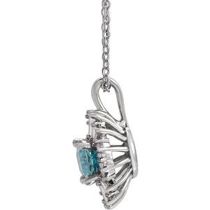 Sterling Silver Natural Blue Zircon & 1/3 CTW Natural Diamond 16-18" Necklace
