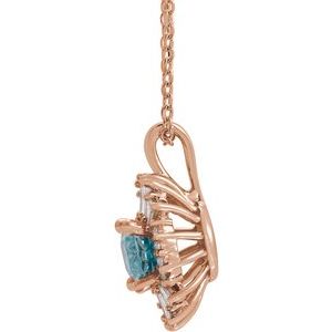 14K Rose Gold Natural Blue Zircon & 1/3 CTW Natural Diamond 16-18" Necklace