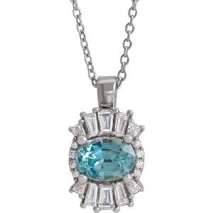 Sterling Silver Natural Aquamarine & 1/3 CTW Natural Diamond 16-18" Necklace