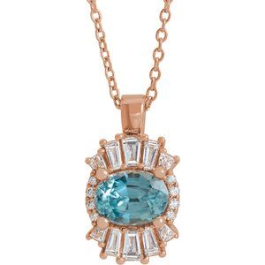 14K Rose Gold Natural Aquamarine & 1/3 CTW Natural Diamond 16-18" Necklace