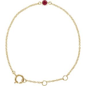 14K Yellow Gold Imitation Ruby Youth Birthstone 4 1/2-5 1/2" Bracelet