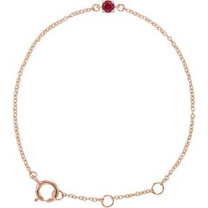 14K Rose Gold Imitation Ruby Youth Birthstone 4 1/2-5 1/2" Bracelet