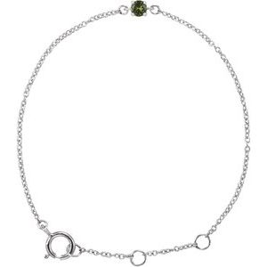 14K White Gold Imitation Peridot Youth Birthstone 4 1/2-5 1/2" Bracelet