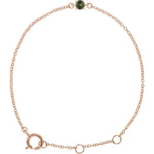 14K Rose Gold Imitation Peridot Youth Birthstone 4 1/2-5 1/2" Bracelet