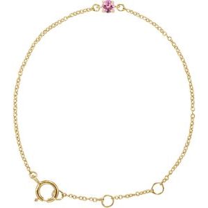 14K Yellow Gold Imitation Pink Tourmaline Youth Birthstone 4 1/2-5 1/2" Bracelet