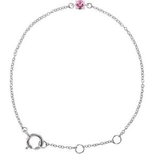 14K White Gold Imitation Pink Tourmaline Youth Birthstone 4 1/2-5 1/2" Bracelet
