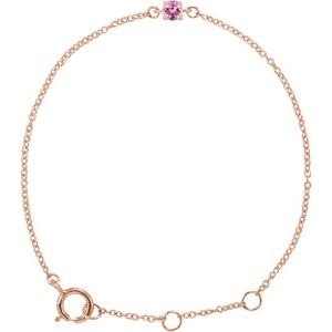 14K Rose Gold Imitation Pink Tourmaline Youth Birthstone 4 1/2-5 1/2" Bracelet