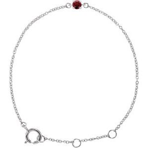 14K White Gold Imitation Mozambique Garnet Youth Birthstone 4 1/2-5 1/2" Bracelet