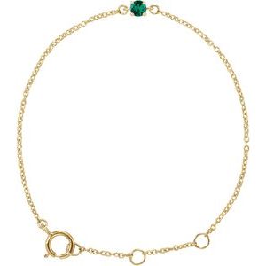 14K Yellow Gold Imitation Emerald Youth Birthstone 4 1/2-5 1/2" Bracelet