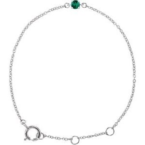 14K White Gold Imitation Emerald Youth Birthstone 4 1/2-5 1/2" Bracelet