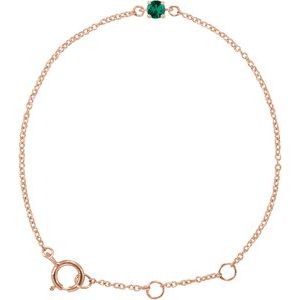 14K Rose Gold Imitation Emerald Youth Birthstone 4 1/2-5 1/2" Bracelet
