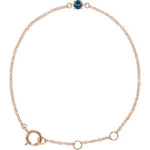 14K Rose Gold Imitation Blue Zircon Youth Birthstone 4 1/2-5 1/2" Bracelet