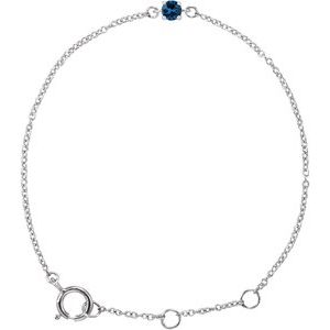 14K White Gold Imitation Blue Sapphire Youth Birthstone 4 1/2-5 1/2" Bracelet