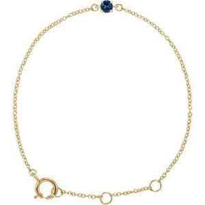 14K Yellow Gold Imitation Blue Sapphire Youth Birthstone 4 1/2-5 1/2" Bracelet