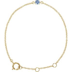 14K Yellow Gold Imitation Aquamarine Youth Birthstone 4 1/2-5 1/2" Bracelet