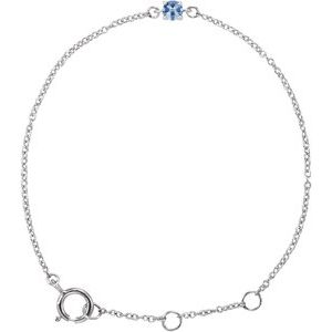 14K White Gold Imitation Aquamarine Youth Birthstone 4 1/2-5 1/2" Bracelet