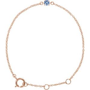 14K Rose Gold Imitation Aquamarine Youth Birthstone 4 1/2-5 1/2" Bracelet