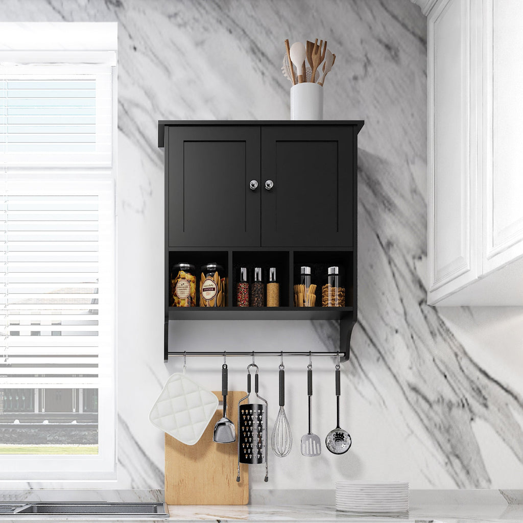 Rokach Bathroom Cabinet with Ample Storage in Black Particle Board, 27.5 x 23.8 x 7.8 inches
