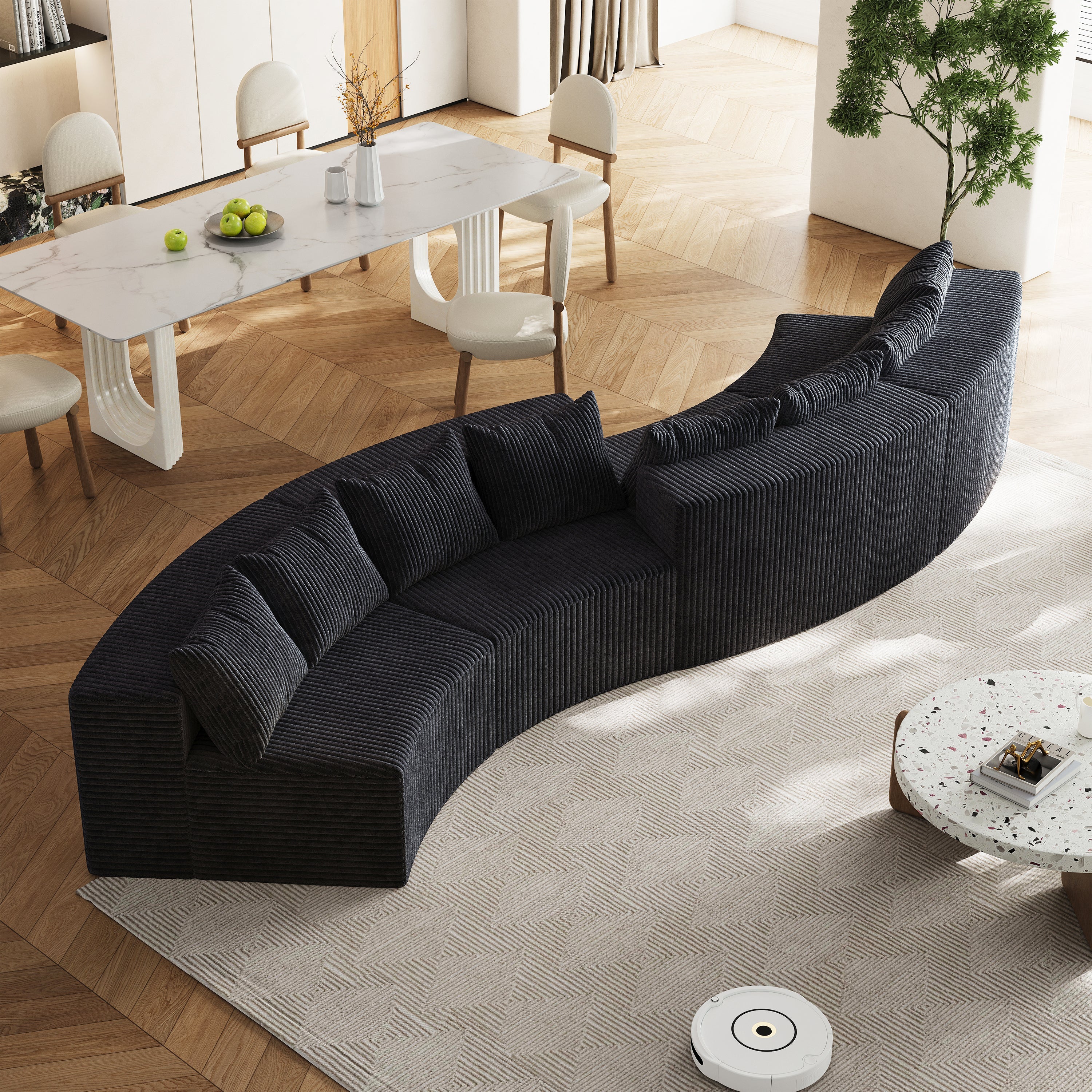 Corduroy curved sectional sofa with 8 pillows,Curved Symmetrical Modular Semi Circular Sofa Sectional for bedroom, living room, office for leisure or nap, reading room, and lobby(four modules)