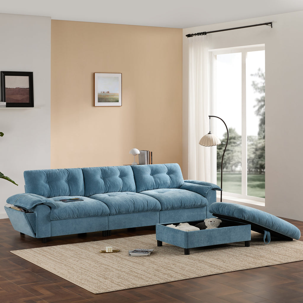 [VIDEO]104*60' Sectional Sofa, L-Shape with Multifunctional Armrest, Dual-Port Charging, Cup Holder, Side Storage Pockets, Movable Storage Ottoman, Unique Tufted Design, Soft Cushion, Chenille,3colors
