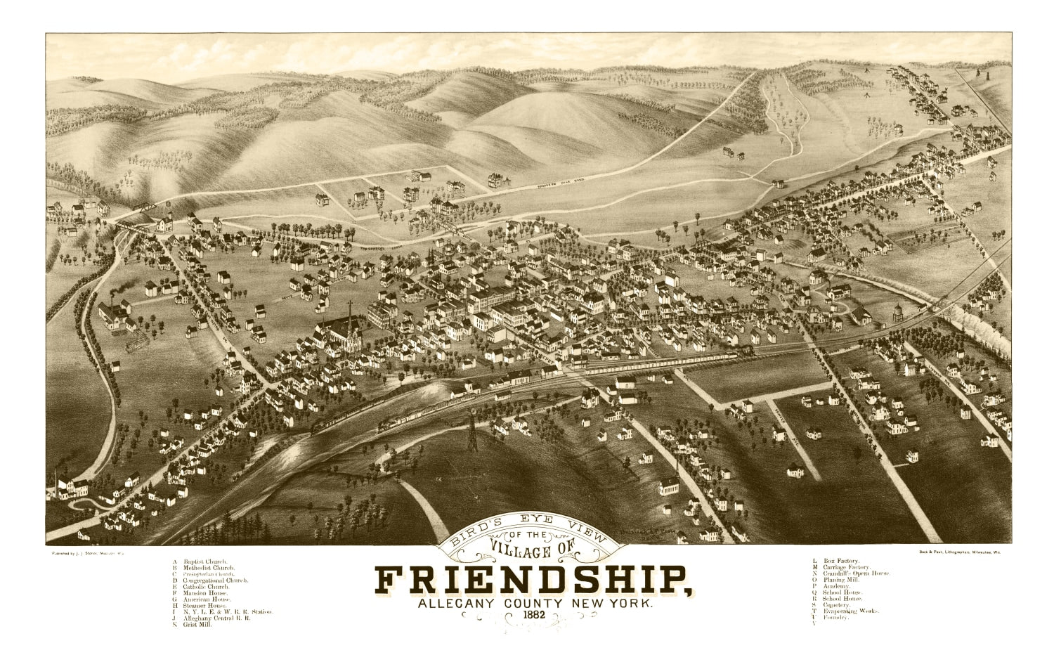 Vintage Map of Friendship, New York 1882