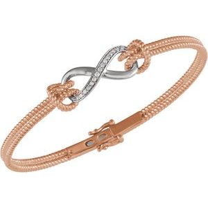 14K Rose/White Gold  1/8 CTW Natural Diamond Bangle 7 1/2” Bracelet
