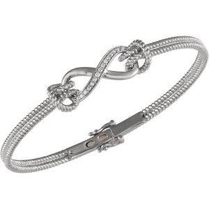 14K White Gold  1/8 CTW Natural Diamond Bangle 7 1/2” Bracelet