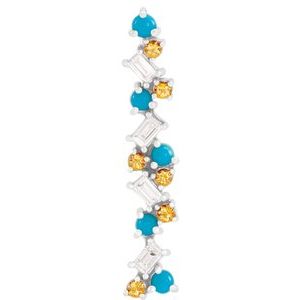 Sterling Silver Natural Honey Topaz, Natural Turquoise & 1/8 CTW Natural Diamond Scattered Bar Pendant