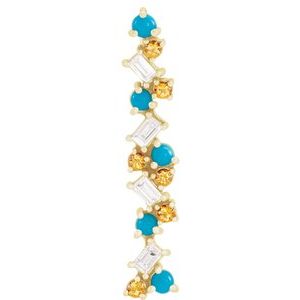 14K Yellow Gold Natural Honey Topaz, Natural Turquoise & 1/8 CTW Natural Diamond Scattered Bar Pendant