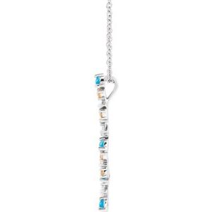 Platinum Natural Honey Passion Topaz, Natural Turquoise & 1/8 CTW Natural Diamond Scattered Bar 16-18" Necklace