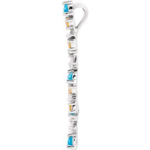 Sterling Silver Natural Honey Topaz, Natural Turquoise & 1/8 CTW Natural Diamond Scattered Bar Pendant
