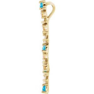 14K Yellow Gold Natural Honey Topaz, Natural Turquoise & 1/8 CTW Natural Diamond Scattered Bar Pendant